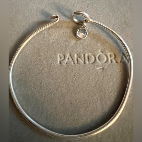 Sliver Bangle with cz dangle -not Pandora great everyday piece - Picture 3 of 4